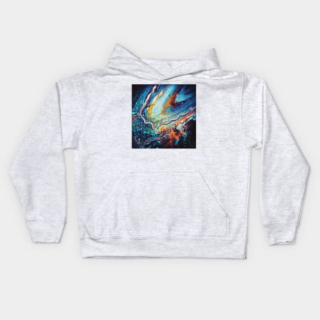 Galaxy Tentacles - Paint Pour Art - Unique and Vibrant Modern Home Decor for enhancing the living room, bedroom, dorm room, office or interior. Digitally manipulated acrylic painting. Kids Hoodie by cherdoodles